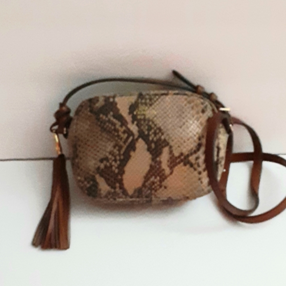 Vince Camuto snakeskin print leather camera bag
